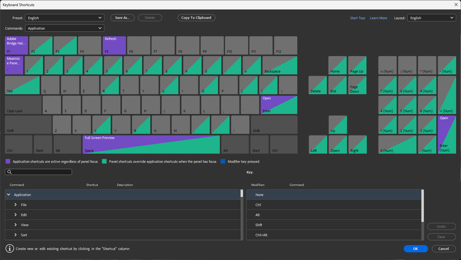 keyboard shortcuts screen